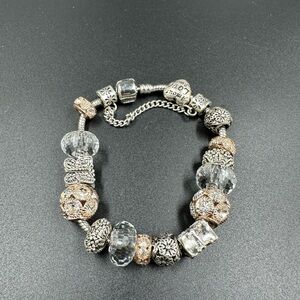 Butterfly Floral and Faceted Crystal Slider Charm Bracelet